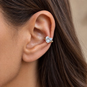 Solid Gold CZ Floating Heart Ear Cuff - Adina Eden's Jewels