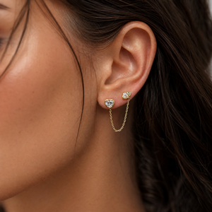 CZ Marquise X Heart Chain Stud Earring - Adina Eden's Jewels