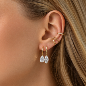 Lab Grown Diamond Marquise Shaker Huggie Earring 14K - Adina Eden's Jewels