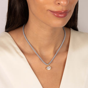 CZ Oval Bezel Charm & Colored Twisted Cotton Rope Necklace