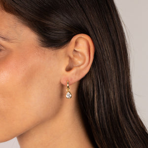 CZ Pear Bezel Dangling Huggie Earring