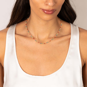 Rainbow & Gold Thin Beaded Necklace