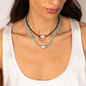 Colored Glass Bead Pave Roller Charm Choker