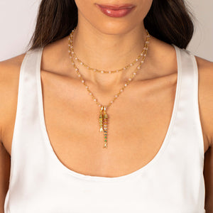 White Beaded Double Fish Necklace