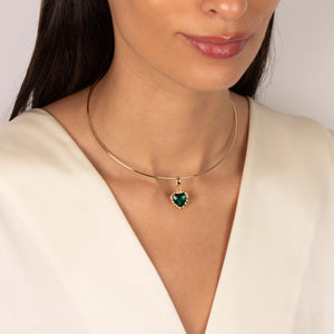 Green Heart CZ Pendant Thin Wire Choker Necklace - Adina Eden's Jewels