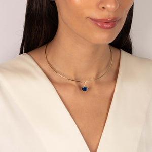 Colored CZ Oval Charm Solid Thin Wire Choker Necklace - Adina Eden's Jewels