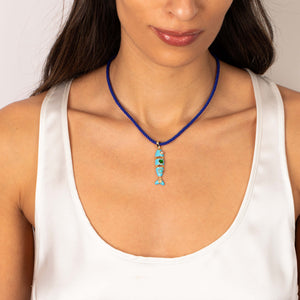 Turquoise Enamel Fish Pendant Rope Necklace - Adina Eden's Jewels