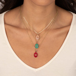 Turquoise Stone Oval Charm Necklace