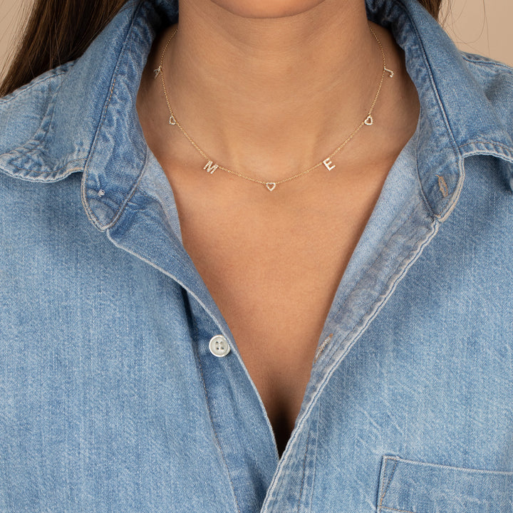  Diamond Pave Open Hearts X Initials Necklace 14K - Adina Eden's Jewels