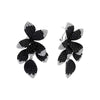 Black Colored Pavé Fancy Flower Petals Drop Stud Earring - Adina Eden's Jewels