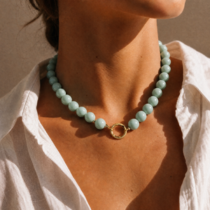 Jade Green Large Bead Clicker Necklace