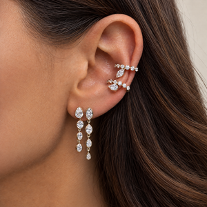 Lab Grown Diamond Marquise/Round Bezel Accent Ear Cuff 14K - Adina Eden's Jewels