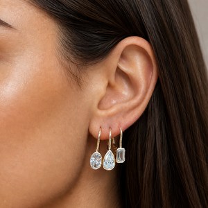 Lab Grown Diamond Pear Bezel Dangling Huggie Earring 14K - Adina Eden's Jewels