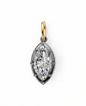 14K Gold / 3CT Lab Grown Diamond 3 Carat Marquise Black Enamel Charm 14K - Adina Eden's Jewels