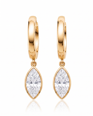 14K Gold Lab Grown Diamond Marquise Drop Huggie Earring 14K - Adina Eden's Jewels