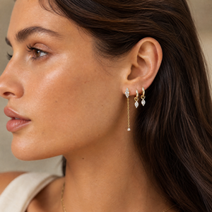CZ Marquise Dangle Huggie Earring - Adina Eden's Jewels