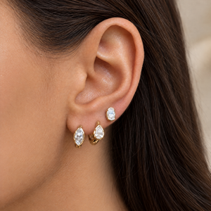 Moissanite Marquise Bezel Huggie Earring - Adina Eden's Jewels