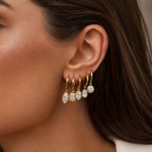Moissanite Pear Bezel Dangling Huggie Earring