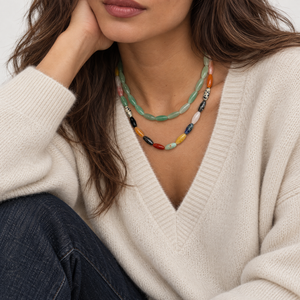 Multi Colored Oval Rice Beaded Choker Necklace - Adina Eden's Jewels