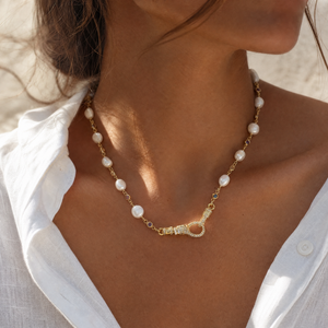 Natural Pearl Multicolor Bezel Lobster Clasp Chain Necklace