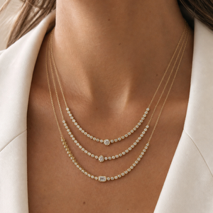 Diamond Round Bezel Accent Tennis Necklace 14K