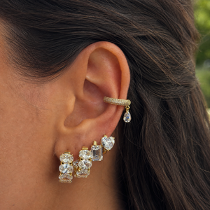 CZ Emerald Solitaire Prong Set Huggie Earring