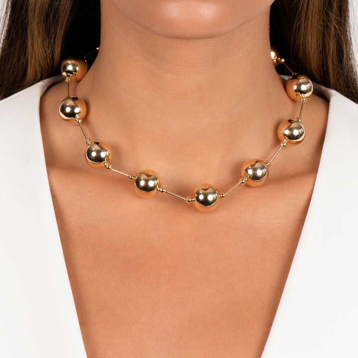  Gold Filled Solid Large Ball X Bar Necklace - Adina Eden's Jewels