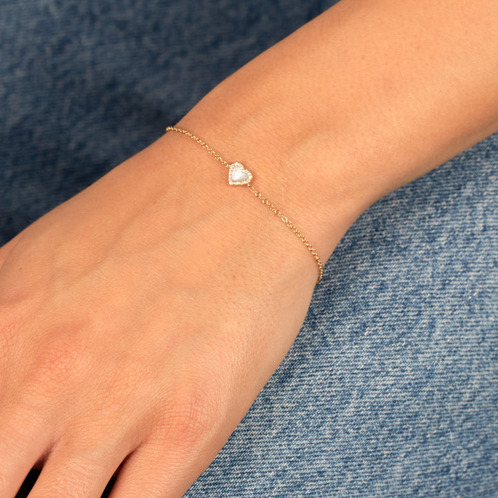  Diamond Pave Stone Heart Bracelet 14K - Adina Eden's Jewels