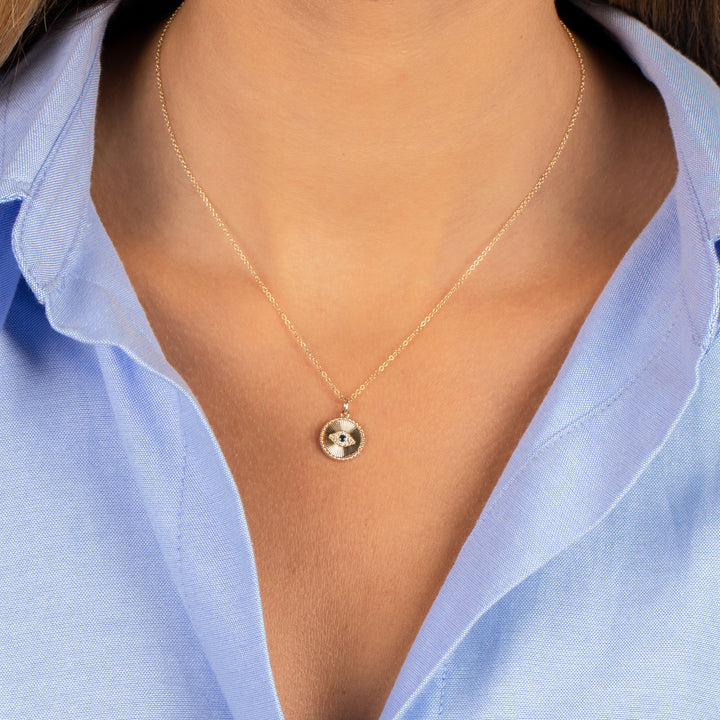  Diamond Evil Eye Disc Pendant Necklace 14K - Adina Eden's Jewels