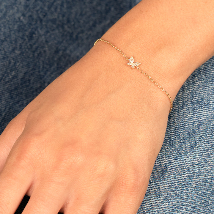  Diamond Tiny Butterfly Bracelet 14K - Adina Eden's Jewels
