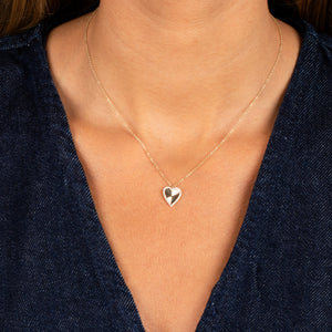  Diamond Pave Ridged Heart Pendant Necklace 14K - Adina Eden's Jewels