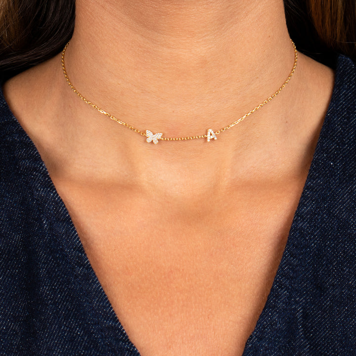  Pavé Butterfly Initial Choker - Adina Eden's Jewels