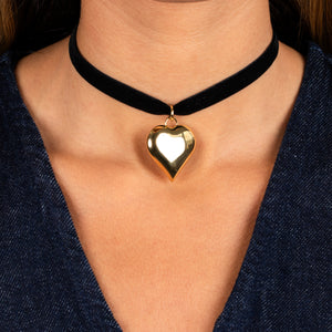  Small Puffy Heart Necklace Black Velvet Choker - Adina Eden's Jewels
