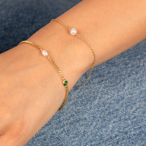  Pearl & Colored CZ Bezel Cuban Bracelet - Adina Eden's Jewels