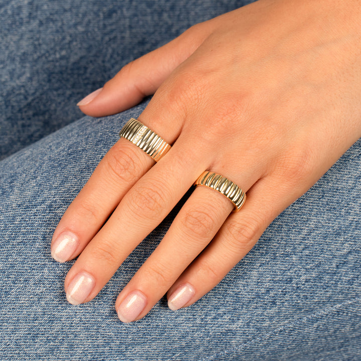  Solid/Pave Ridged Wide Band Ring - Adina Eden's Jewels