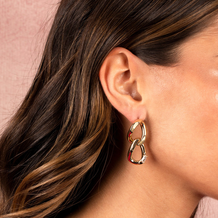  CZ Baguette Accented Double Link Drop Stud Earring - Adina Eden's Jewels