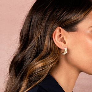  Pearl X CZ Double Row Open Hoop Earring - Adina Eden's Jewels