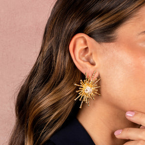  Pearl X Beaded Lined Spike Chandelier Stud Earring - Adina Eden's Jewels