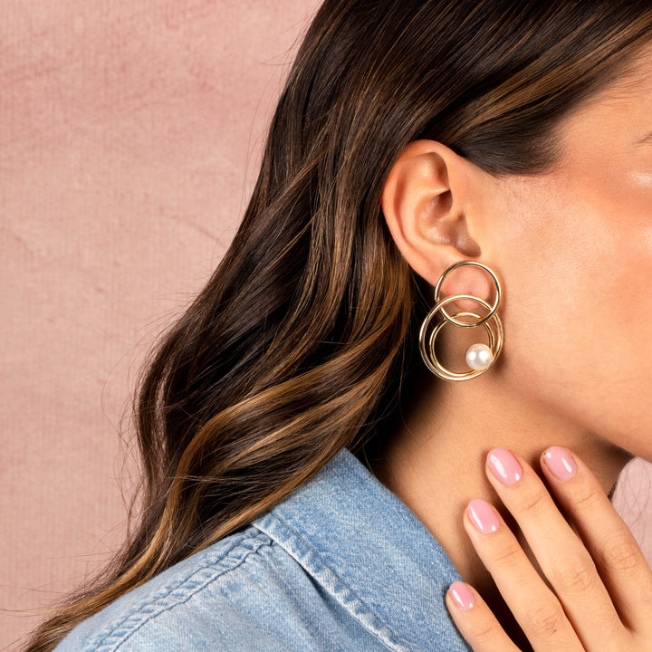  Solid Multi Loop Pearl Drop Stud Earring - Adina Eden's Jewels