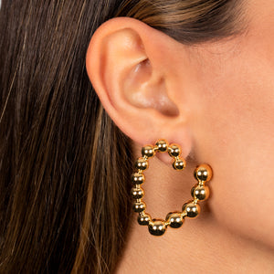  Gold Filled Beaded Open Heart On the Ear Stud Earring - Adina Eden's Jewels