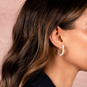  Multi Pearl Oval Elongated Hoop Earring - Adina Eden's Jewels