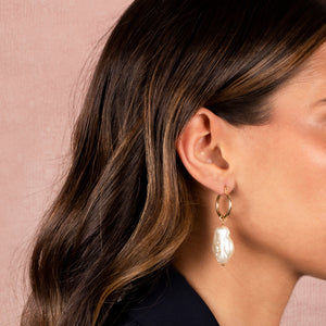  Baroque Pearl Dangle Drop Hoop Earring - Adina Eden's Jewels