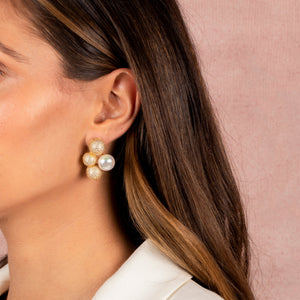  Pave Triple Ball X Pearl On The Ear Stud Earring - Adina Eden's Jewels
