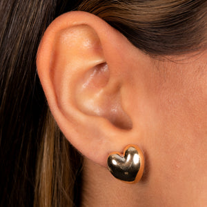  Solid Puffy Heart Curved Stud Earring 14K - Adina Eden's Jewels