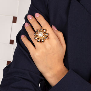  Beaded Ball X Pearl Ring - Adina Eden's Jewels