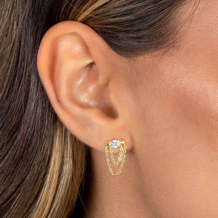 CZ Double Chain Drop Stud Earring - Adina Eden's Jewels