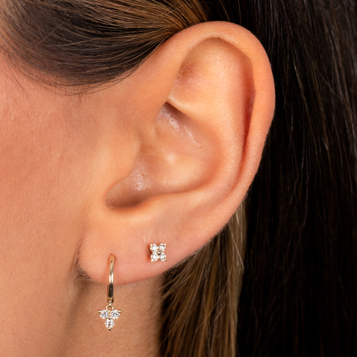  Diamond Dangling Trio Cluster Huggie Earring 14K - Adina Eden's Jewels