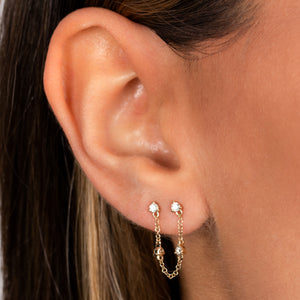  Diamond Multi Stone Double Chain Stud Earring 14K - Adina Eden's Jewels