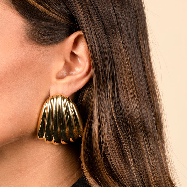  Solid Ridged Shell On The Ear Stud Earring - Adina Eden's Jewels