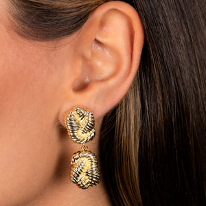  Multi Ridged Fluid Gold Drop Stud Earring - Adina Eden's Jewels